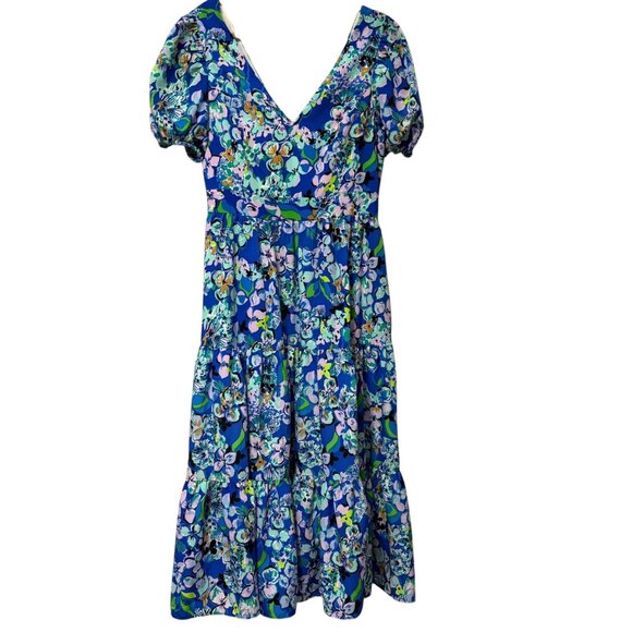 Lilly Pulitzer Grace Short Sleeve Midi Dress Blue Grotto Twilight Tropics 12 NWT - Picture 4 of 9